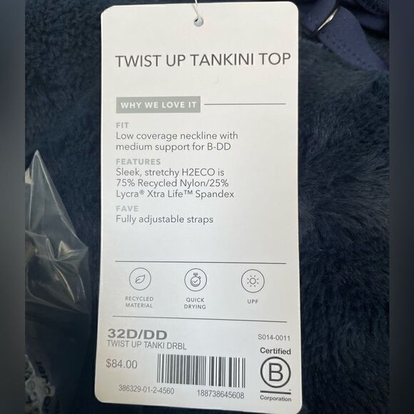 ATHLETA  Swim Twist Up Tankini Top Size 32D/DD Navy Blue NWT $69 386376 - Picture 7 of 11